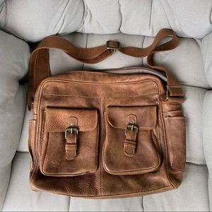 Roots brown leather messenger bag
